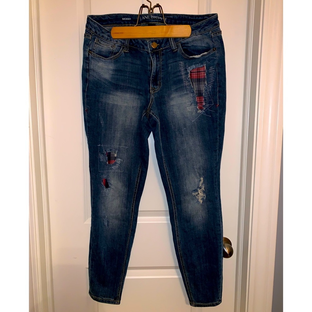 Lane Bryant size 14 denim ankle length with plaid cutouts